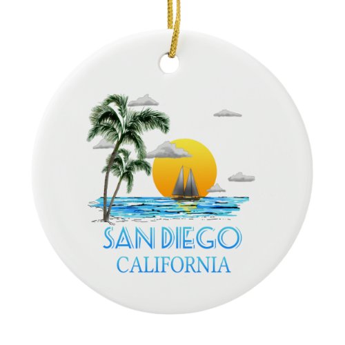 San Diego California Sailing Ceramic Ornament