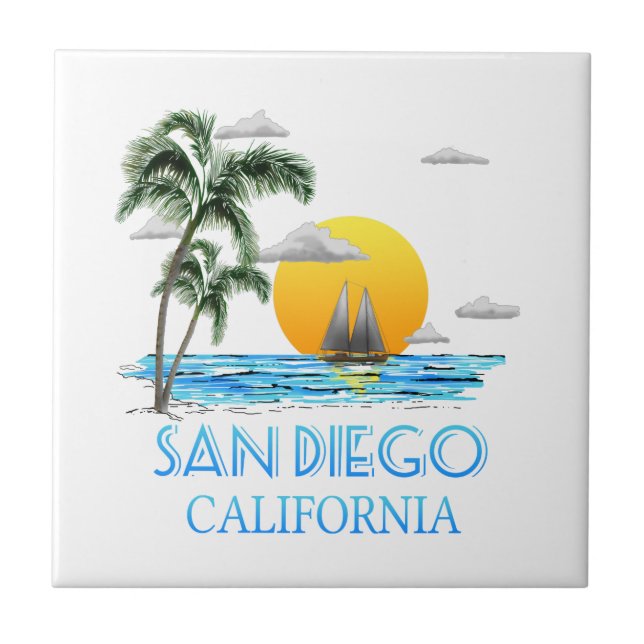 San Diego California Sailing Ceramic Tile (Front)