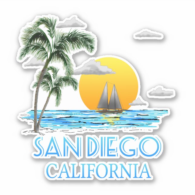 San Diego California Sailing Sticker (Front)
