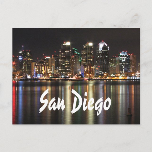 San Diego California Skyline at Night Postcard (Front)
