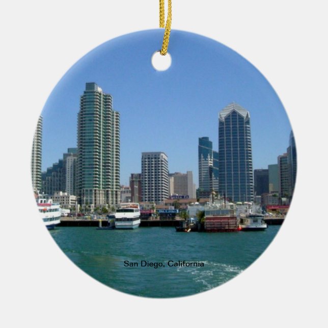 San Diego, California Skyline Ceramic Ornament (Front)