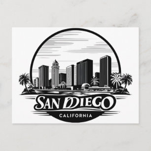 San Diego California Skyline Holiday Postcard