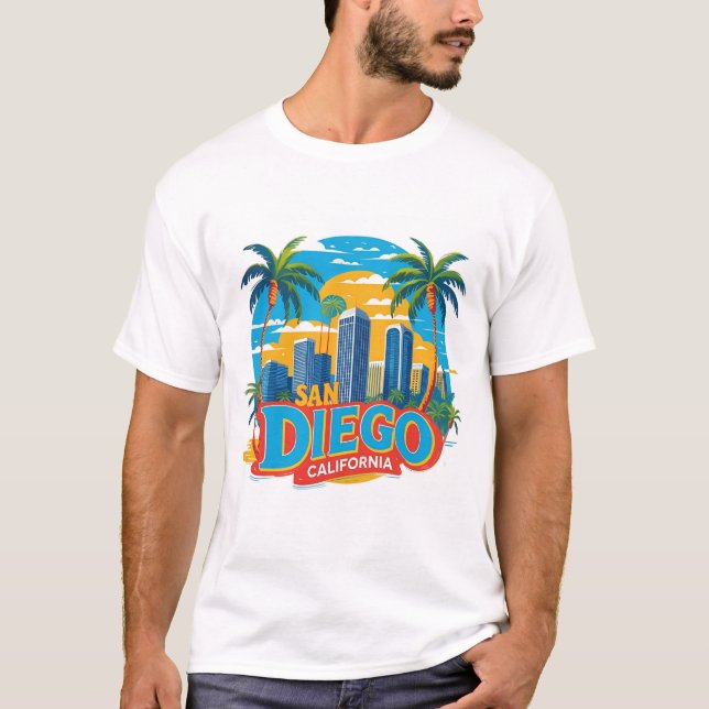 San Diego California Skyline–Modern Cityscape Art T-Shirt (Front)