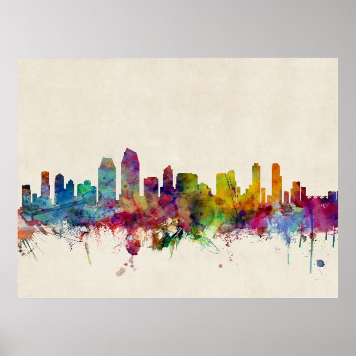 San Diego California Skyline Poster