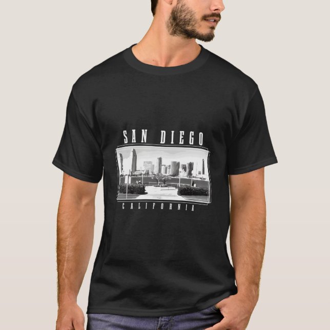 San Diego California Skyline Pride Black & White V T-Shirt (Front)