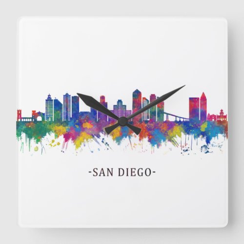 San Diego California Skyline Square Wall Clock