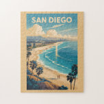 San Diego California Skyline Travel Art Vintage Jigsaw Puzzle<br><div class="desc">San Diego retro vector travel design. San Diego,  a laid-back coastal city in Southern California,  is known for its beautiful beaches,  world-class zoo,  and year-round perfect weather.</div>