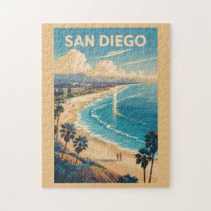 San Diego California Skyline Travel Art Vintage Jigsaw Puzzle
