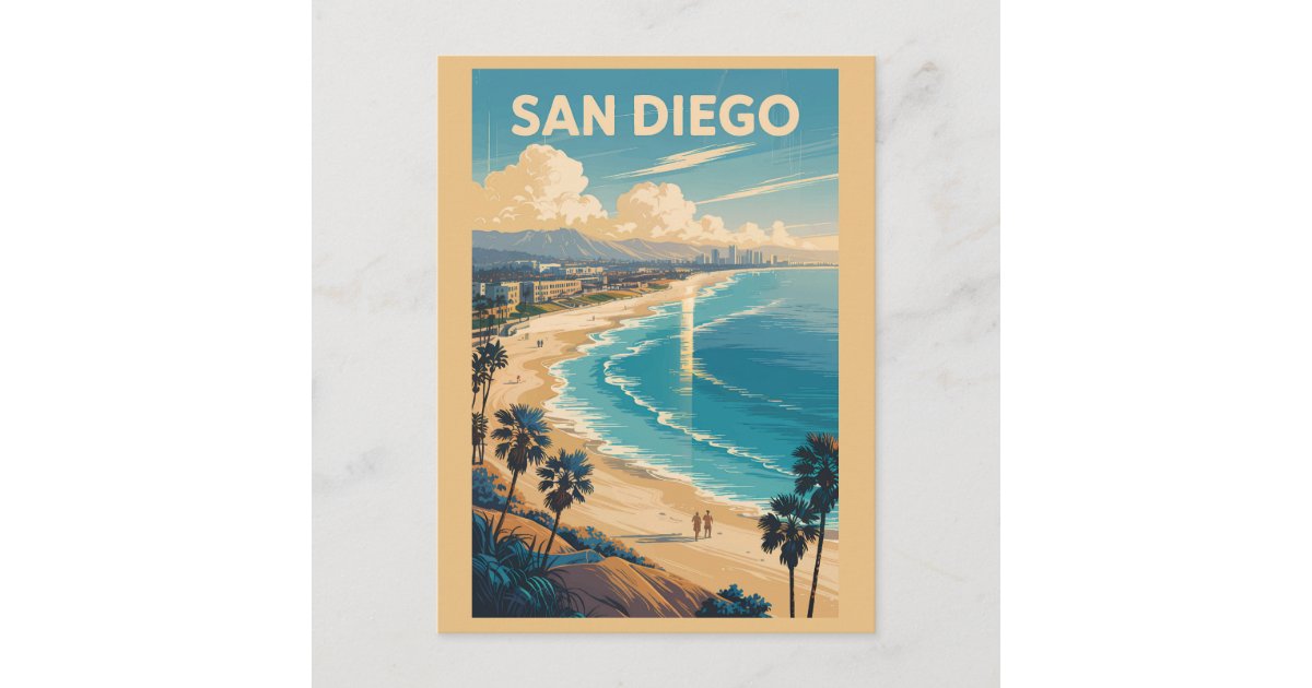 San Diego California Skyline Travel Art Vintage Postcard | Zazzle