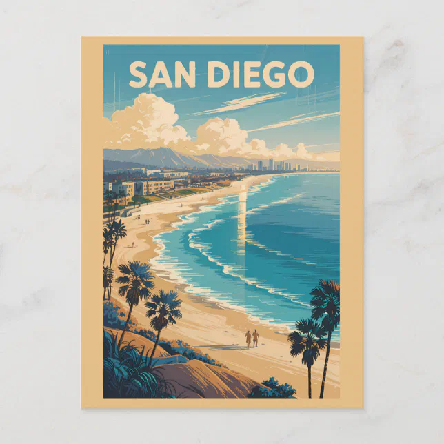 San Diego California Skyline Travel Art Vintage Postcard | Zazzle