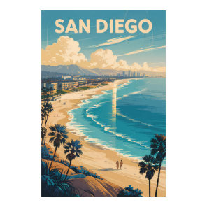 San Diego California Skyline Travel Art Vintage Poster