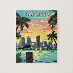 San Diego, California skyline with seagull Jigsaw Puzzle