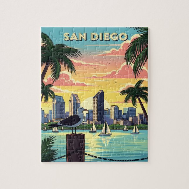 San Diego, California skyline with seagull Jigsaw Puzzle (Vertical)