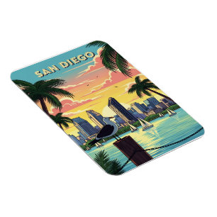 San Diego, California skyline with seagull Magnet