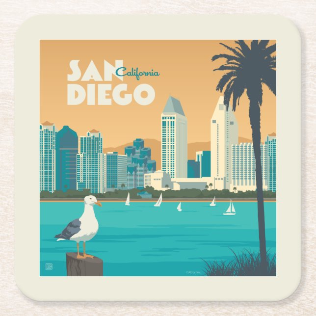 San Diego, California Square Paper Coaster (Front)