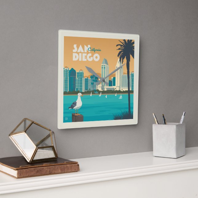 San Diego, California Square Wall Clock (Office)