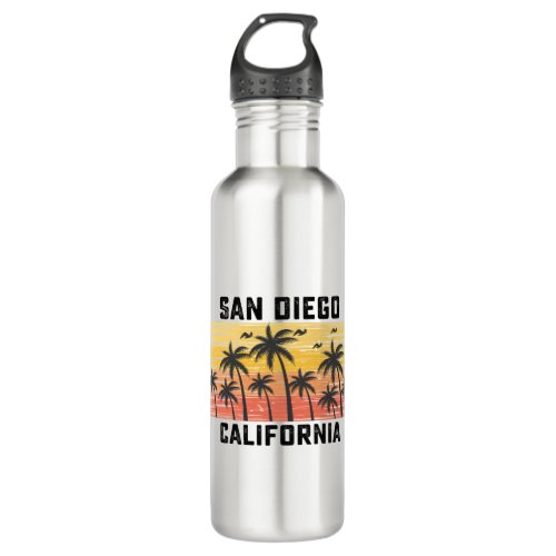 San Diego California Summer Retro VIntage Vacation Stainless Steel Water Bottle