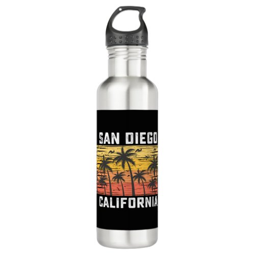 San Diego California Summer Retro VIntage Vacation Stainless Steel Water Bottle