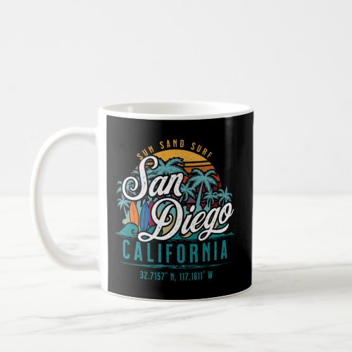 San Diego California Sun Sand Surf Beach Palm Tree Coffee Mug