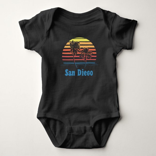 San Diego California Sunset Palm Trees Baby Bodysuit (Front)