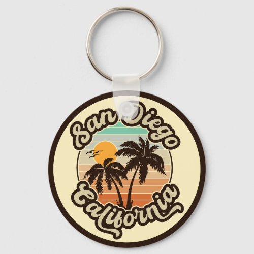 San Diego California Sunset Palm Trees Souvenirs Keychain