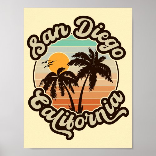 San Diego California Sunset Palm Trees Souvenirs Poster