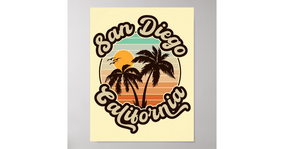 San Diego California Sunset Palm Trees Souvenirs Poster | Zazzle