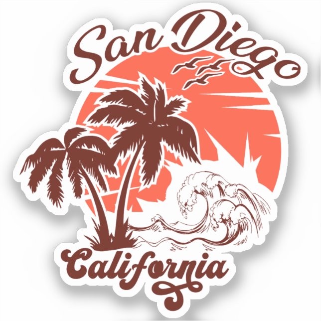San Diego California Sunset Palm Trees Souvenirs Sticker (Front)
