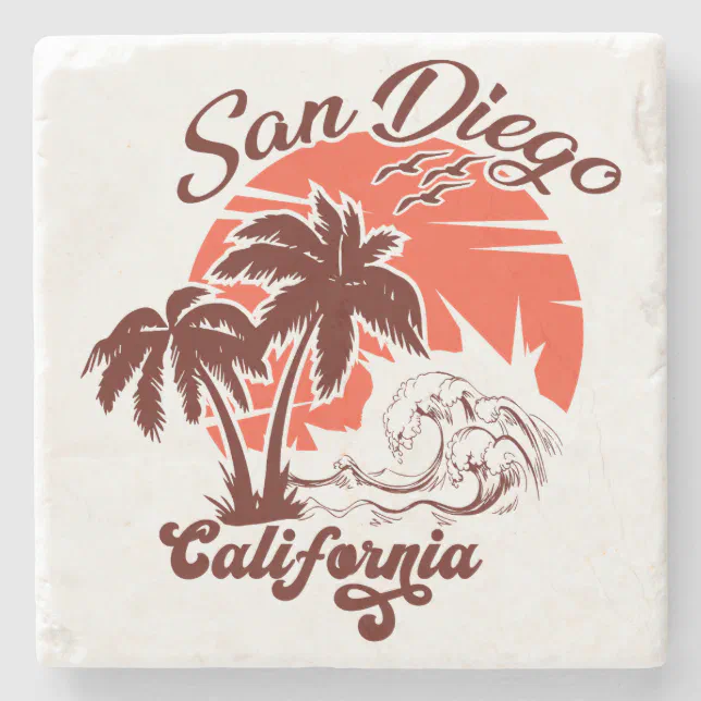 San Diego California Sunset Palm Trees Souvenirs Stone Coaster | Zazzle
