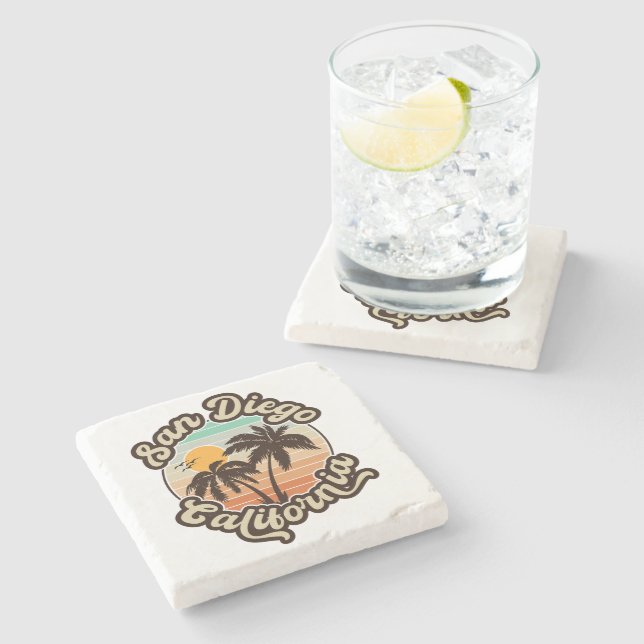 San Diego California Sunset Palm Trees Souvenirs Stone Coaster (Side)