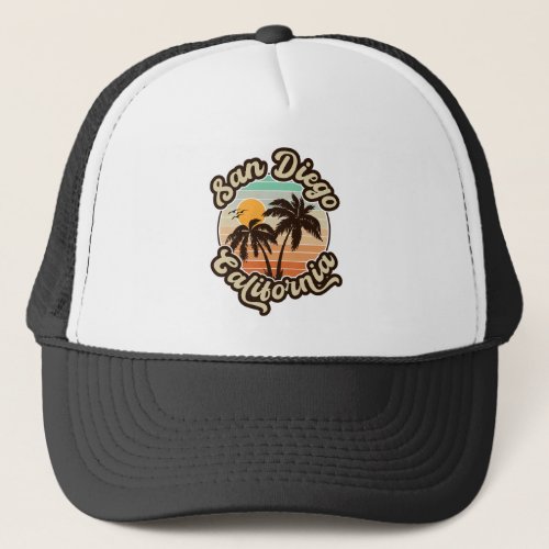 San Diego California Sunset Palm Trees Souvenirs Trucker Hat