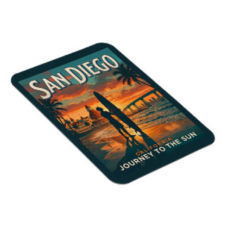 San Diego California Sunset Surf Travel Magnet