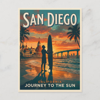 San Diego California Sunset Surf Travel Postcard