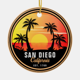 San Diego California Sunset Vacation Souvenirs 80s Ceramic Ornament