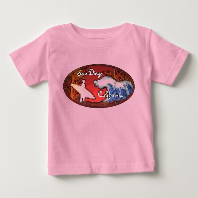 San Diego California surfer waves art baby outfit T-Shirt (Front)