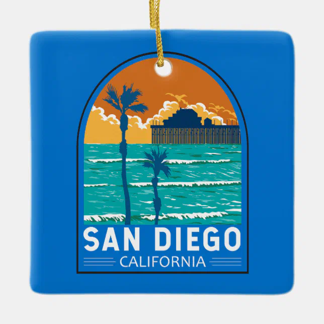 San Diego California Travel Art Vintage Ceramic Ornament | Zazzle