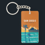 San Diego California Travel Art Vintage Keychain<br><div class="desc">San Diego retro vector travel design of Oceanside Municipal Pier. San Diego,  California,  is a coastal paradise known for its sun-soaked beaches,  vibrant cultural scene,  and a year-round pleasant climate.</div>