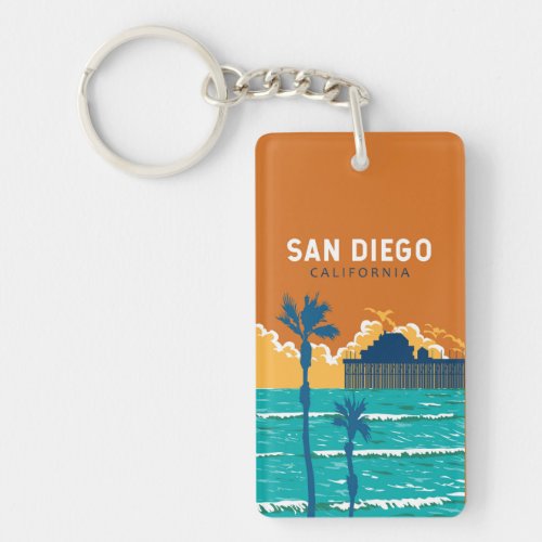 San Diego California Travel Art Vintage Keychain