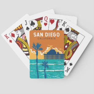 San Diego California Travel Art Vintage Poker Cards