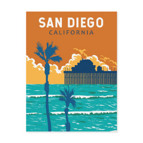 San Diego California Travel Art Vintage Postcard