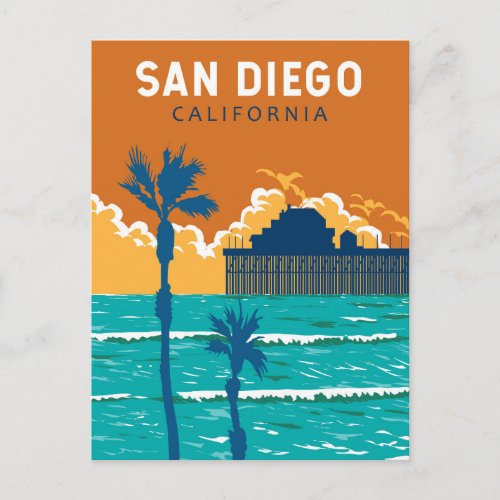 San Diego California Travel Art Vintage Postcard