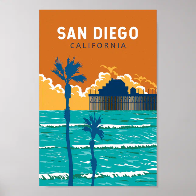 San Diego California Travel Art Vintage Poster | Zazzle
