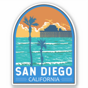 San Diego California Travel Art Vintage Sticker