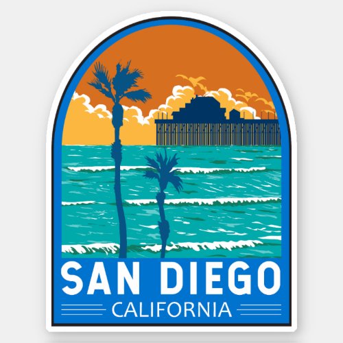 San Diego California Travel Art Vintage Sticker