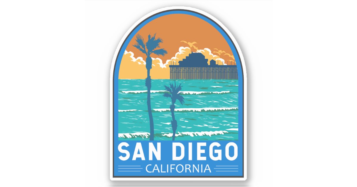 San Diego California Travel Art Vintage Sticker | Zazzle