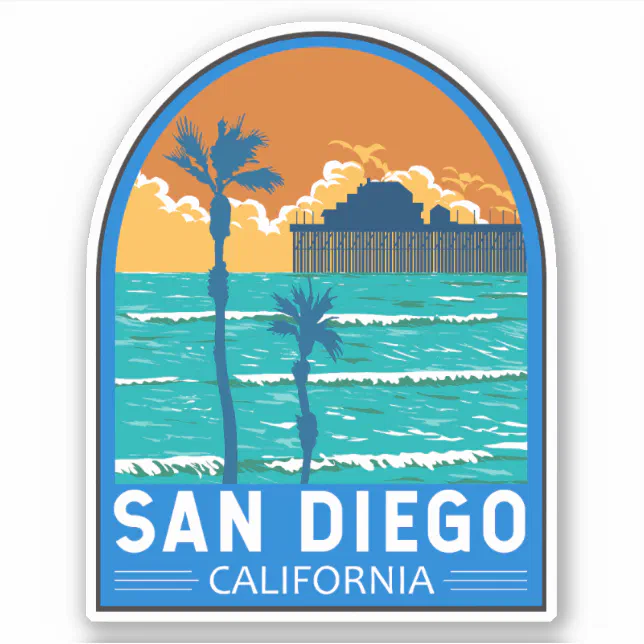 San Diego California Travel Art Vintage Sticker | Zazzle