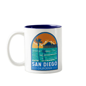 San Diego California Travel Art Vintage Two-Tone Coffee Mug