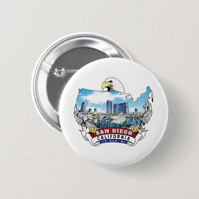 San Diego, California USA Bald Eagle  Button (Front & Back)