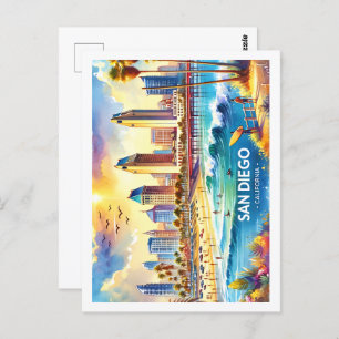 San Diego California USA Famous Place watercolor Postcard