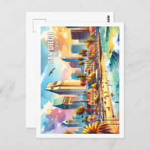 San Diego California USA Famous Place watercolor Postcard